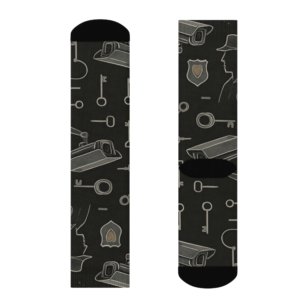 Surveillance Grid With Prison Officer Detail Collage designer printed crew socks