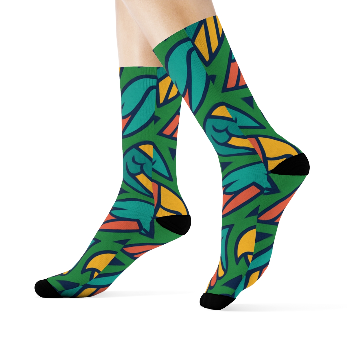 Parrot Beak Mosaic Scatter On Tropical Green Background soft everyday crew socks