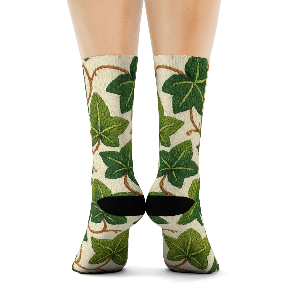 Knitted Ivy Leaf Tessellation On Cream soft everyday crew socks