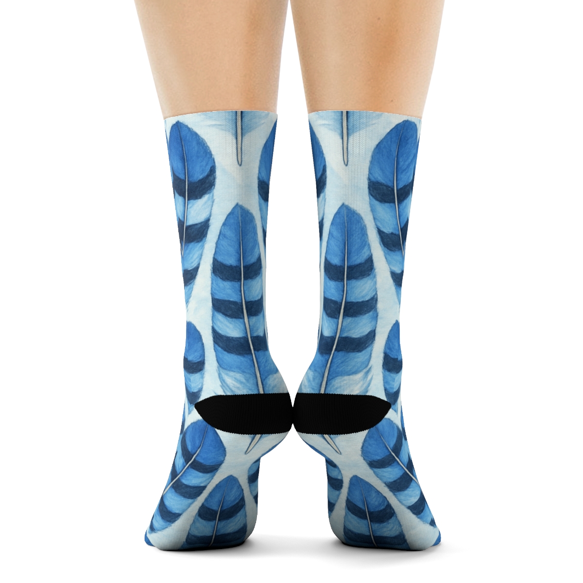 Blue Jay Feather Lattice On Sky Blue Background stylish athletic crew socks