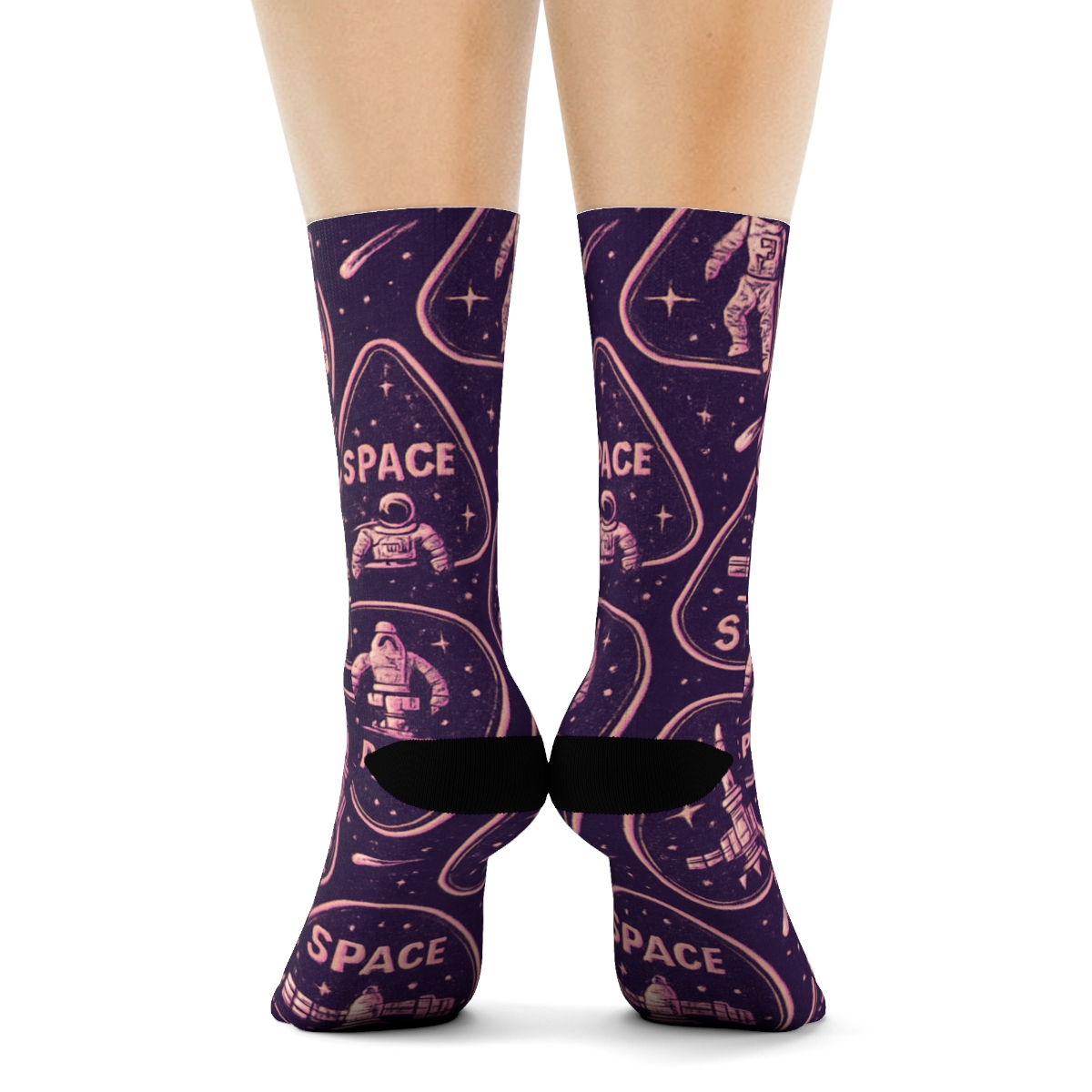 Cosmic Purple Retro Mission Patch Tessellation comfortable cotton crew socks
