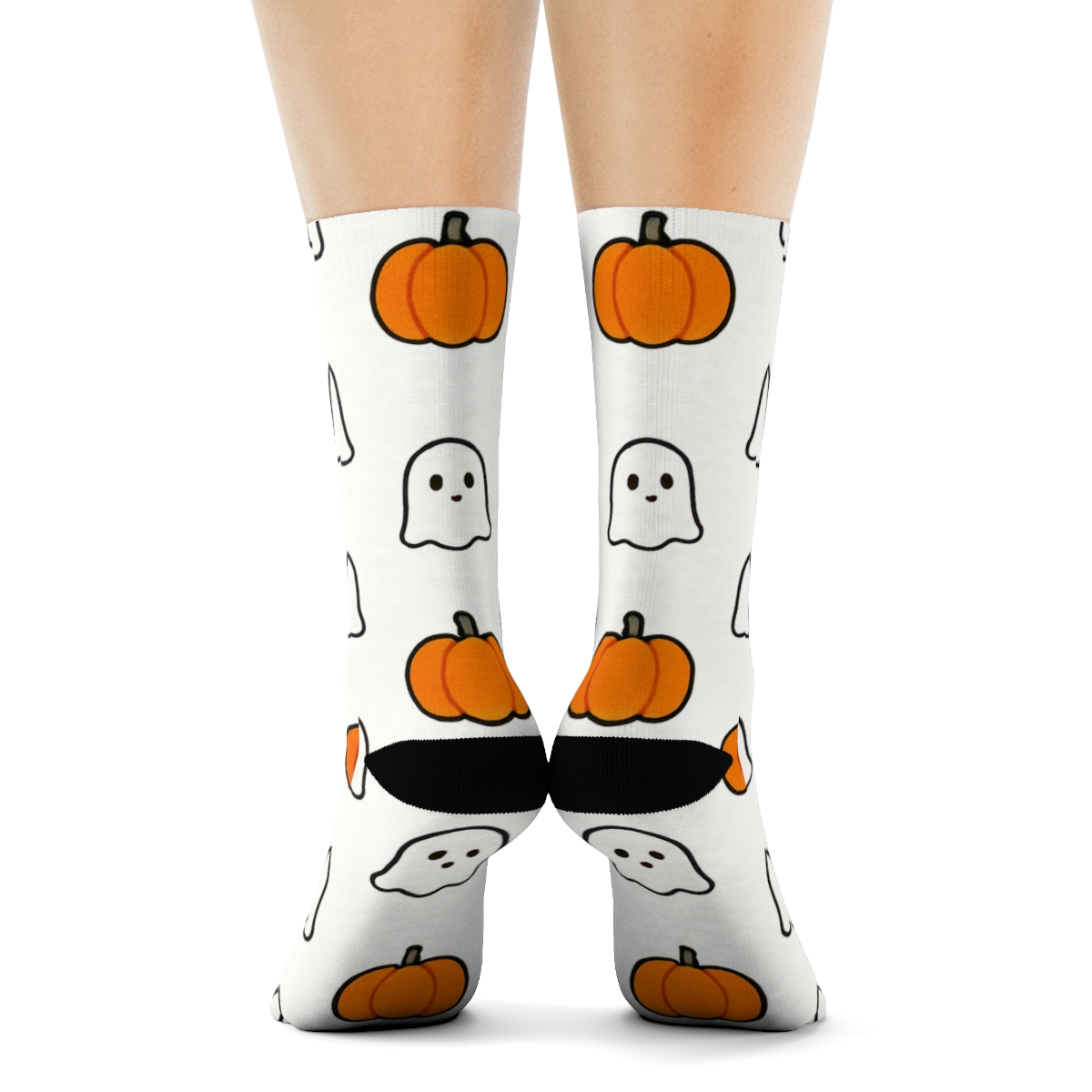 Ghost And Pumpkin Polka Dot Alternation On White Background comfortable cotton crew socks