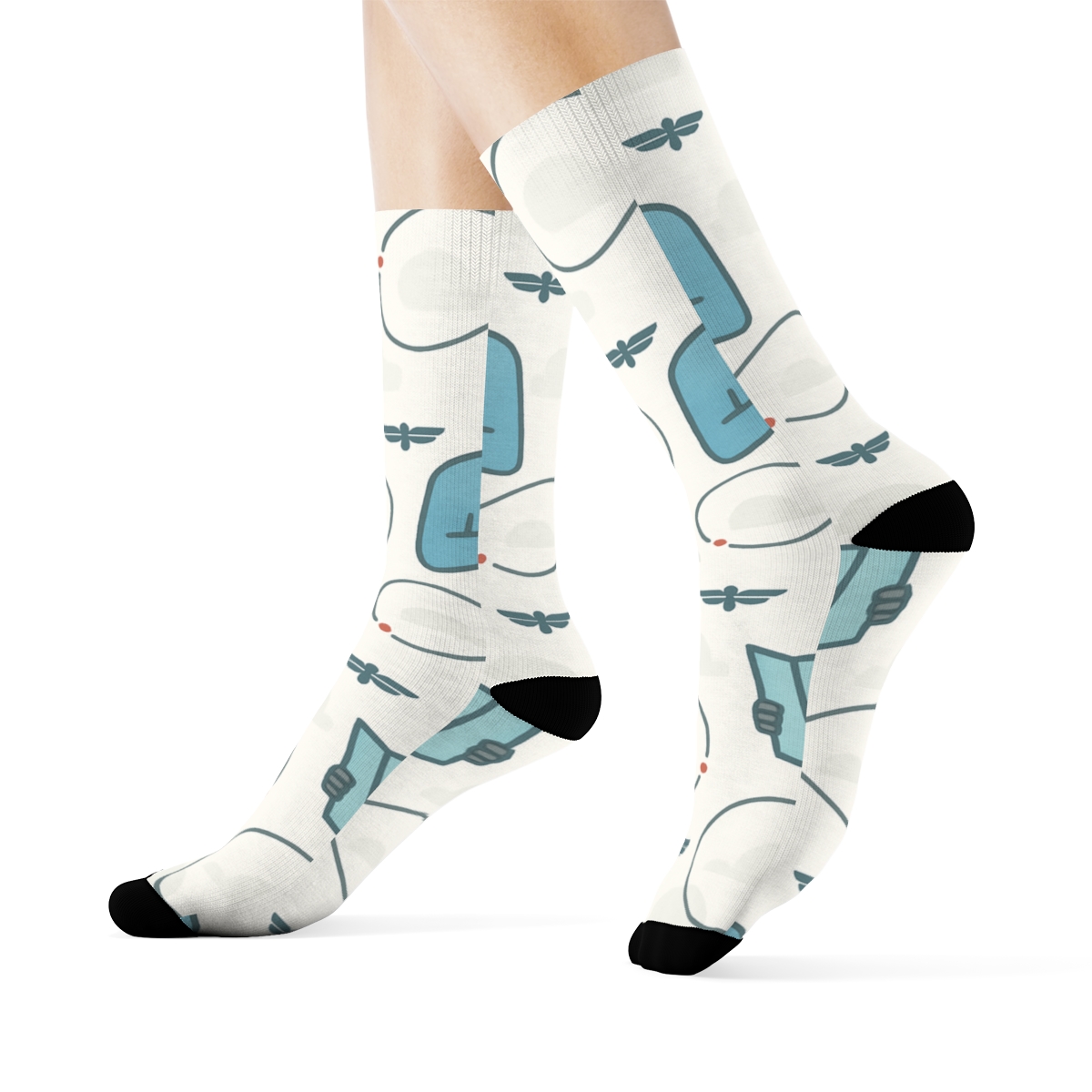 Cloud Atlas Pattern With Pilot Icons comfortable cotton crew socks