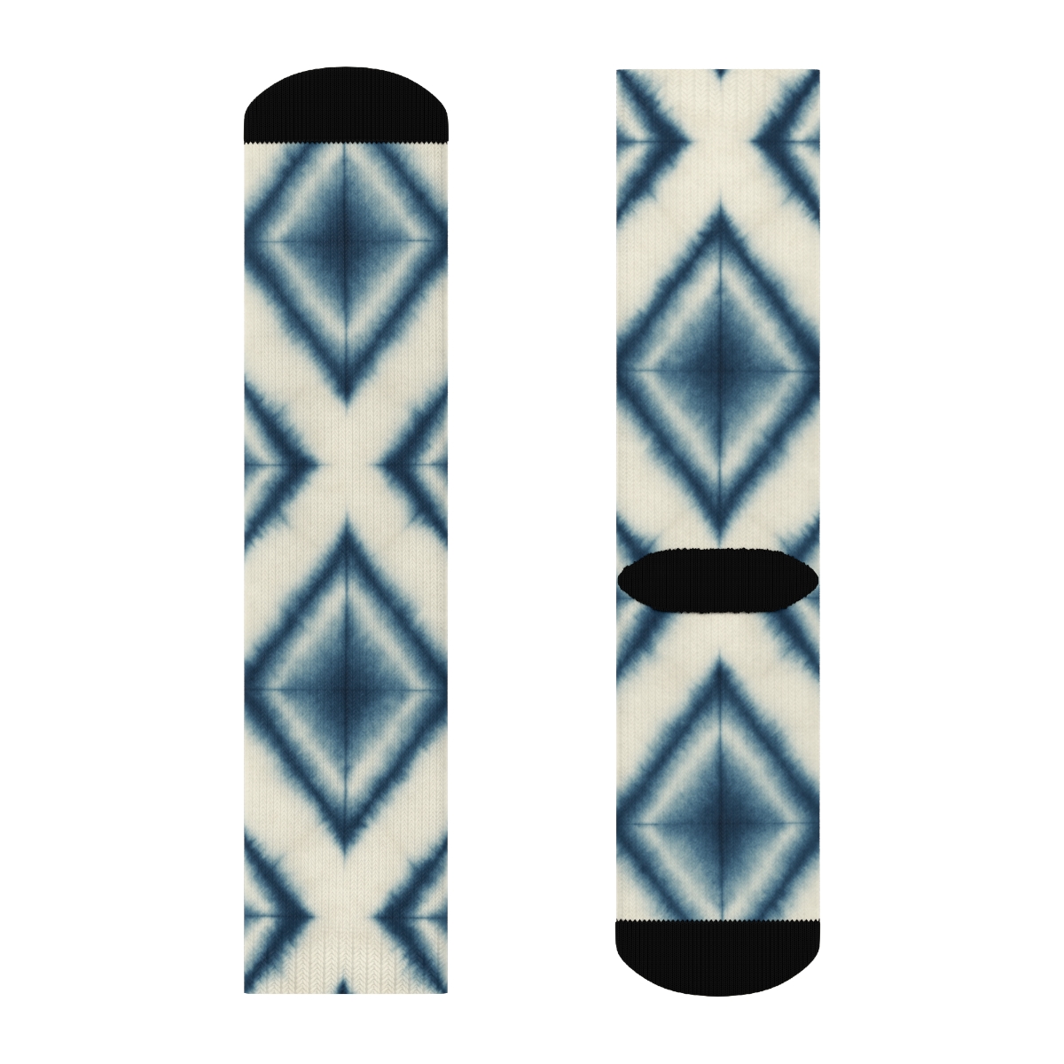 Indigo Shibori Diamond Lattice On Ivory Background soft everyday crew socks