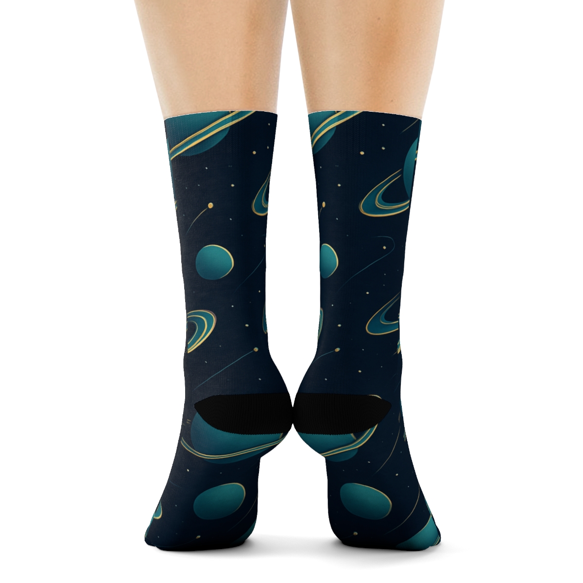 Ion Teal Orbital Bands On Deep Navy Background unique graphic crew socks
