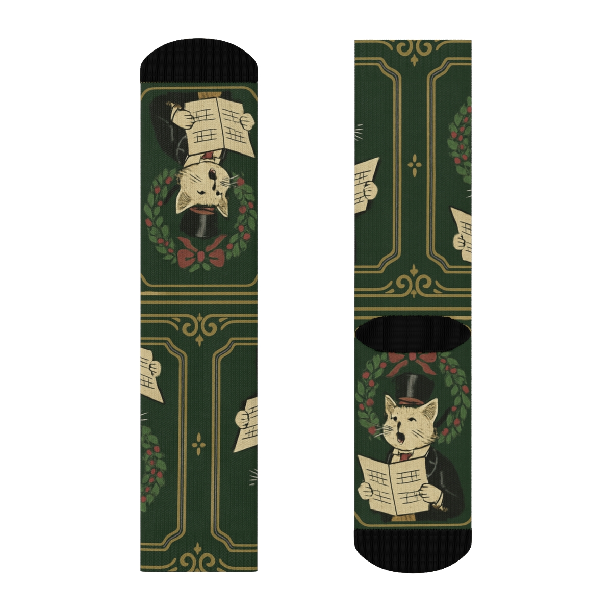 Vintage Cat Carolers Border comfortable cotton crew socks