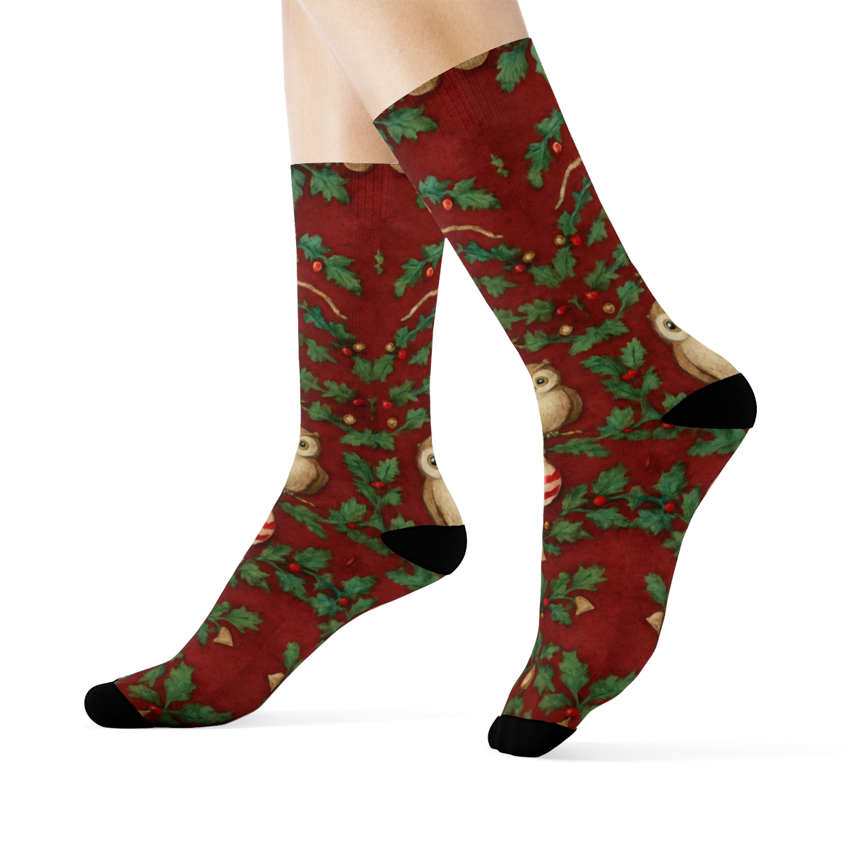 Ornament Owl Concentric Medallions On Deep Red Background stylish athletic crew socks