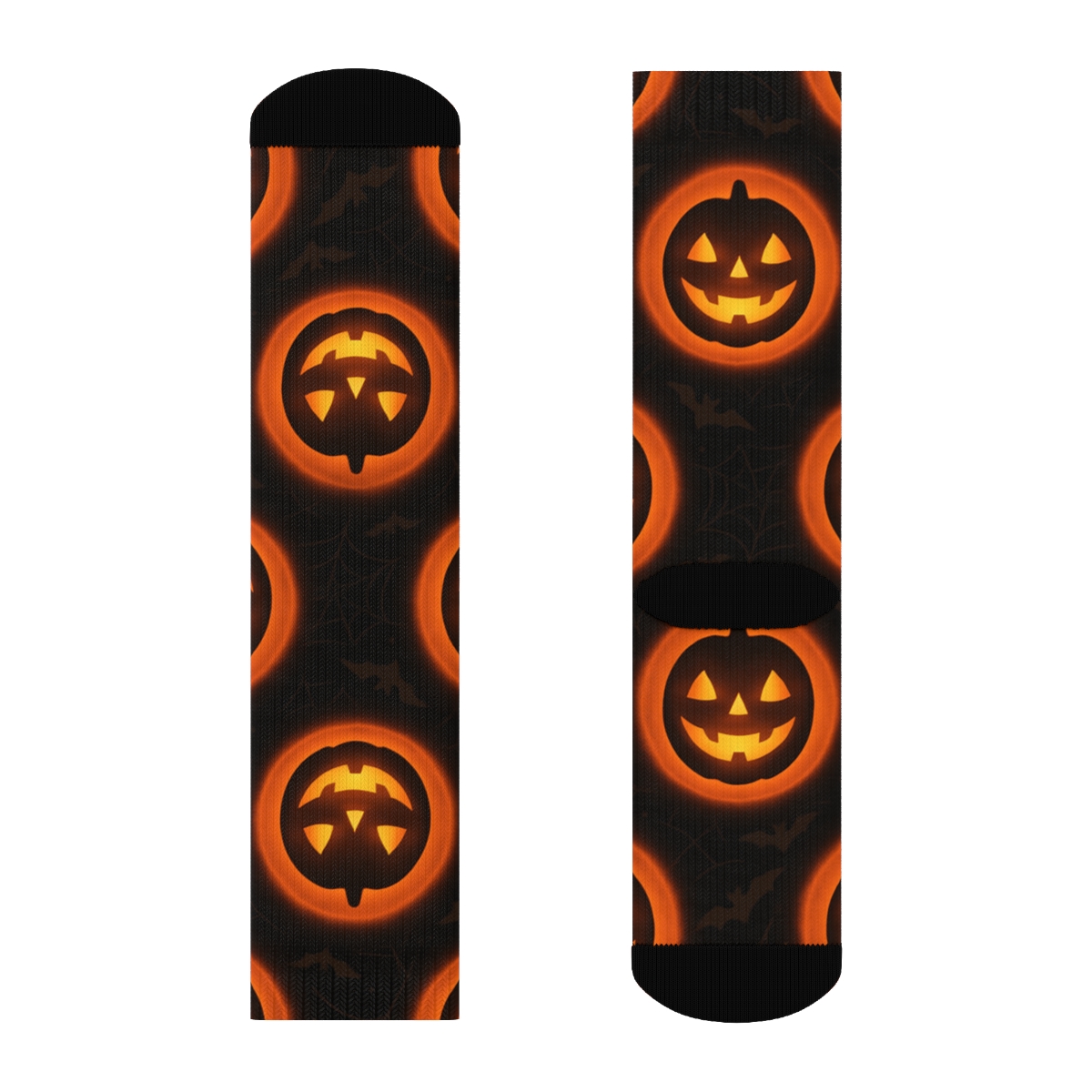 Glowing Jack O Lantern Medallion Repeat On Black Background personalized crew socks