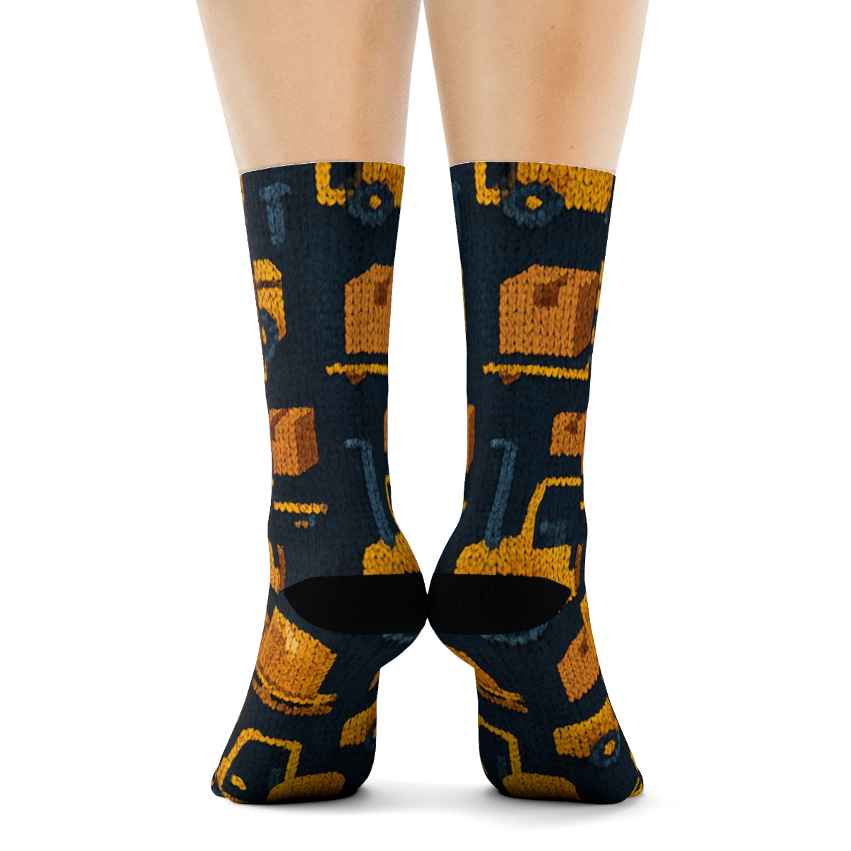 Warehouse Worker Forklift Knit Grid stylish athletic crew socks