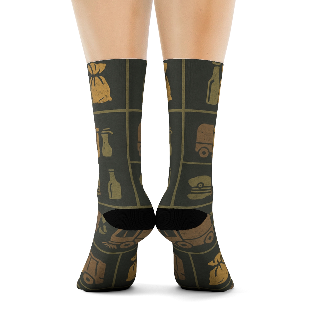 Vintage Street Grid With Sanitation Worker Icons trendy patterned crew socks