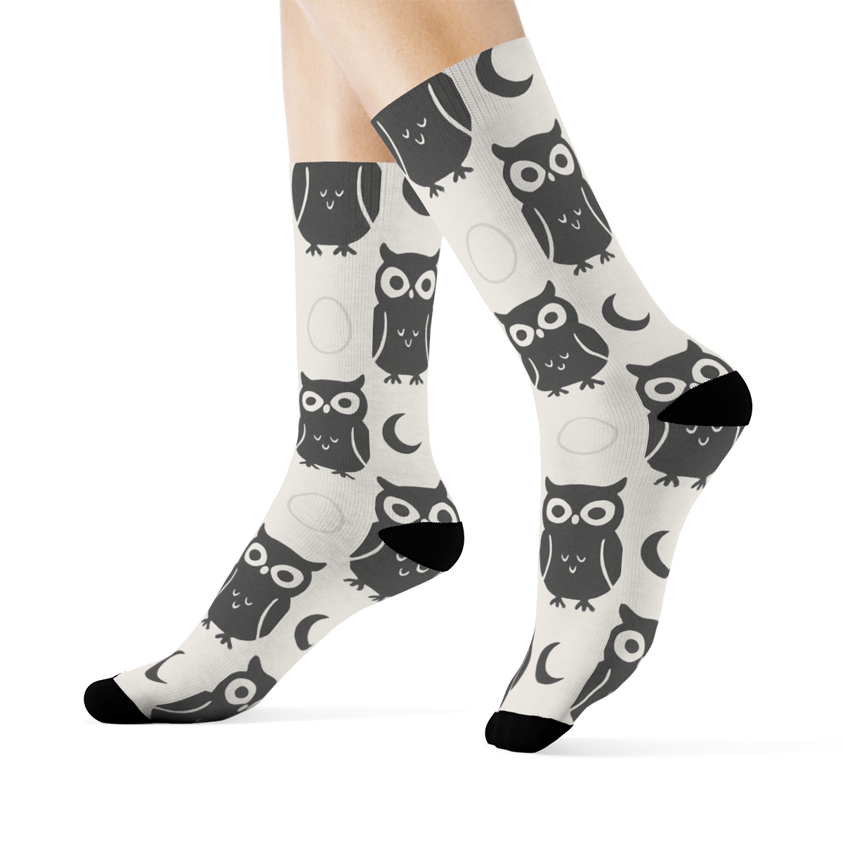 Minimal Owl Silhouette Grid On Misty Gray stylish athletic crew socks