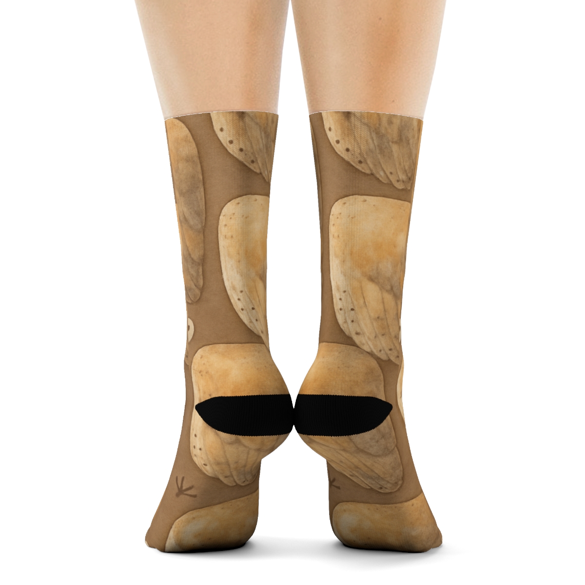 Barn Owl Wing Cloak Tiles On Taupe custom crew socks