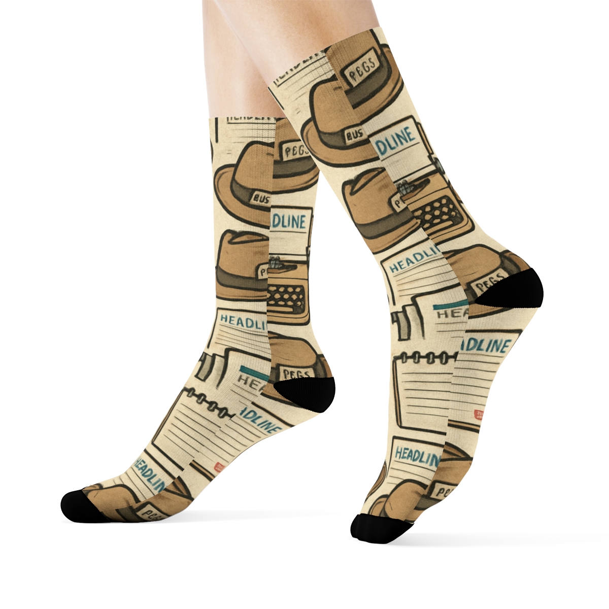 Vintage Newsprint Poster Look Journalist Lattice soft everyday crew socks