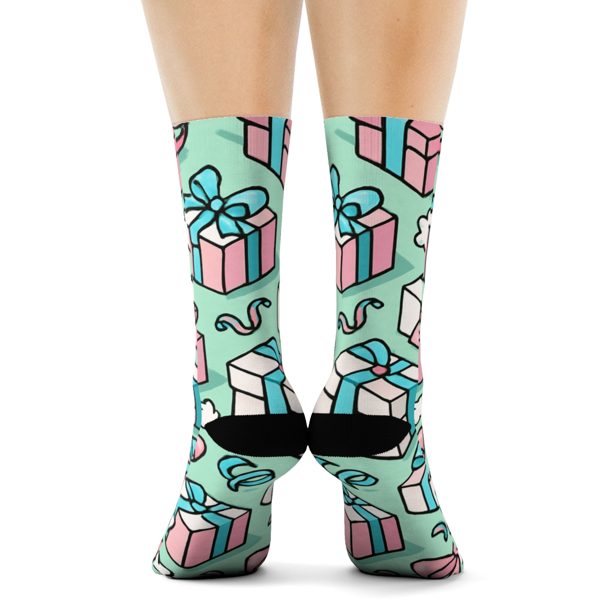 Playful Presents On Pastel Mint Background soft everyday crew socks