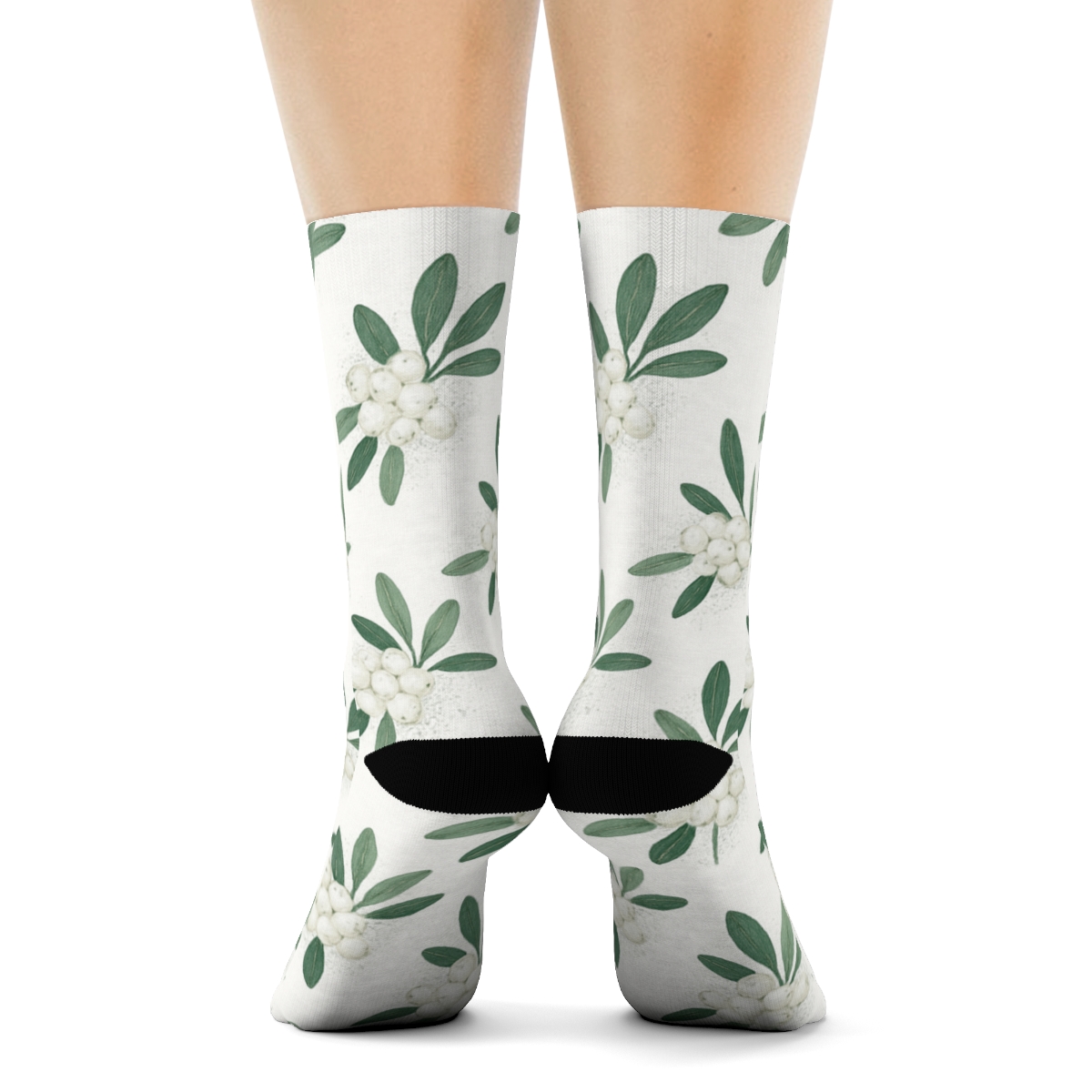 Snow Dusted Berry Clusters Mistletoe unique graphic crew socks