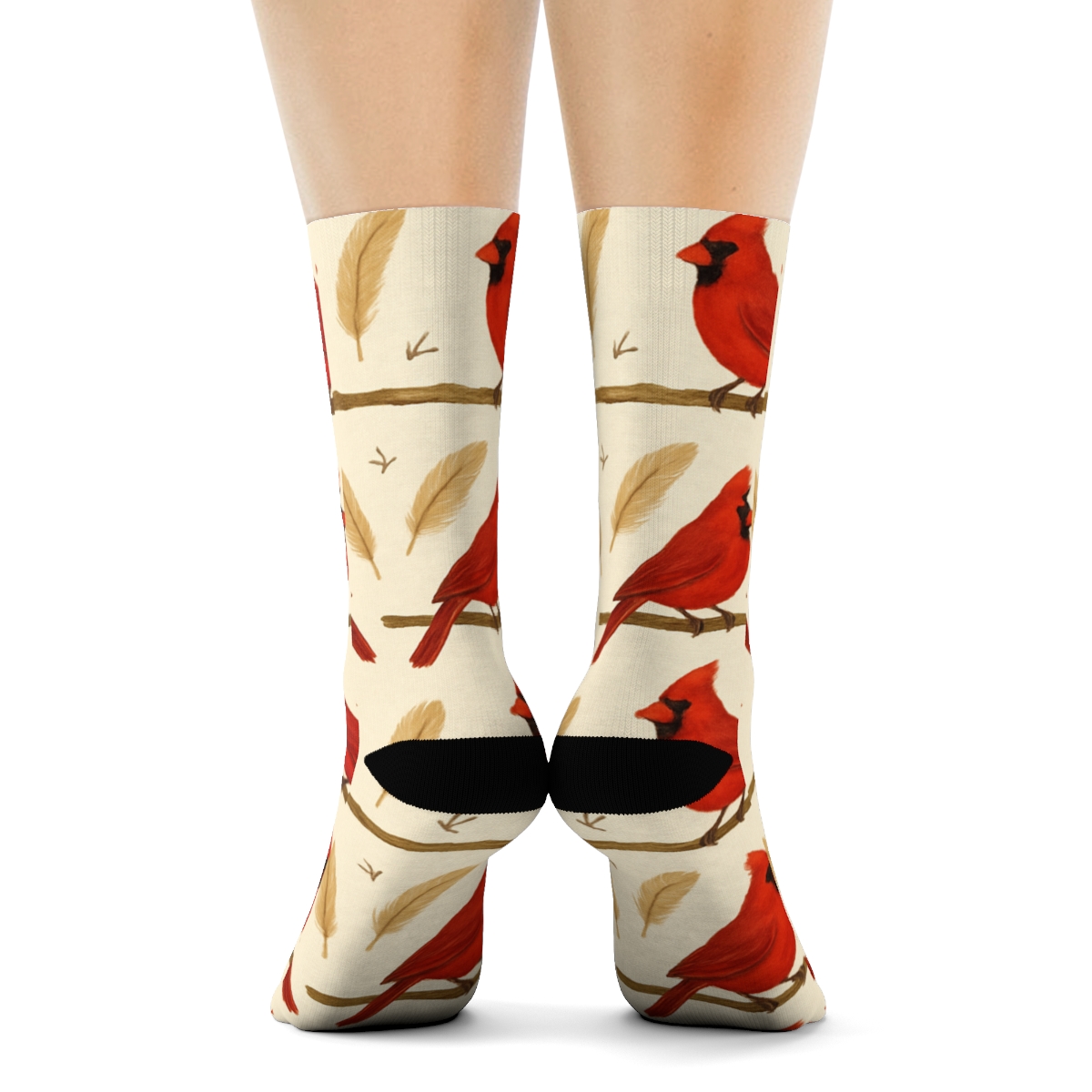 Cardinal Branch Banded Border Repeat On Cream Background unique graphic crew socks