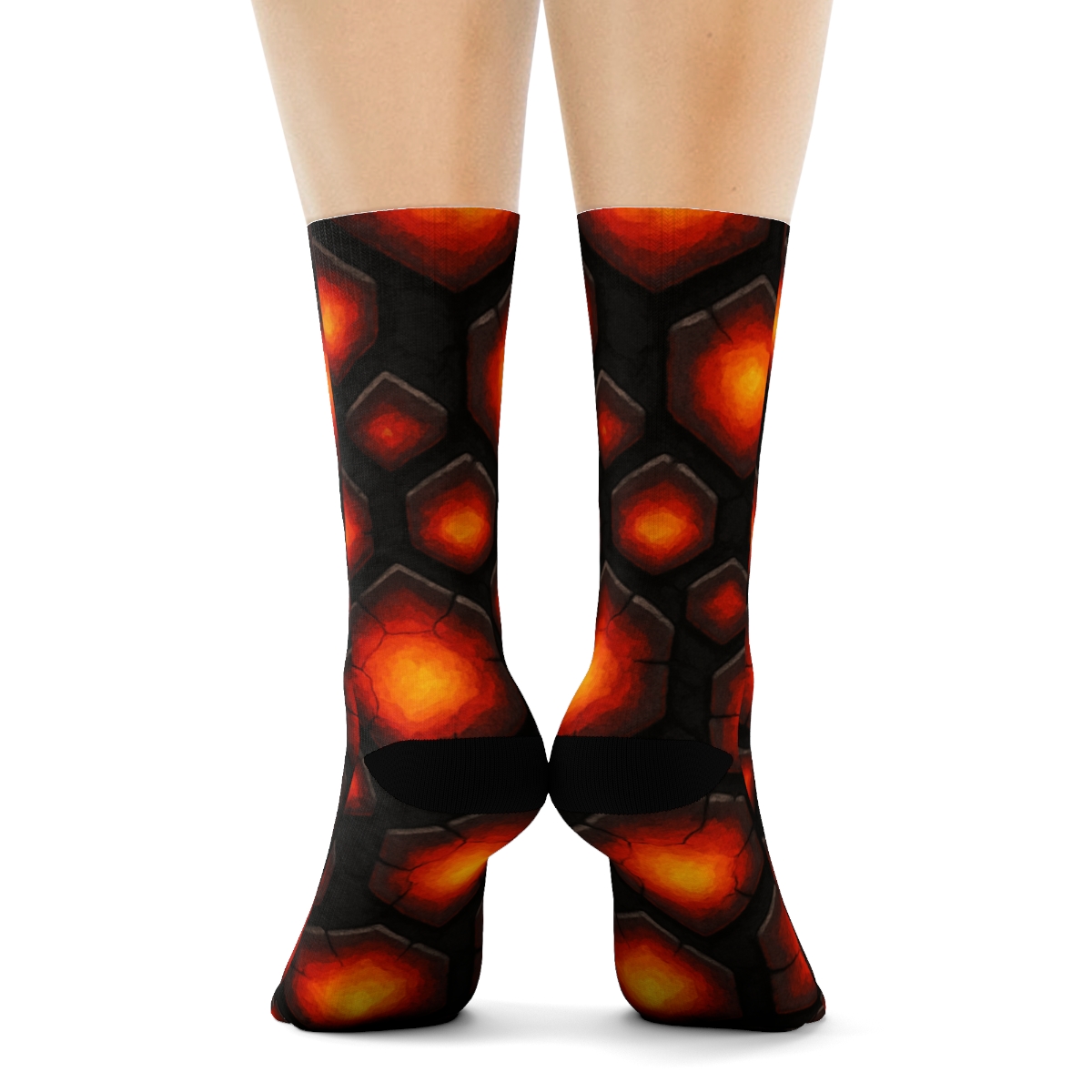 Charcoal Ember Mosaic Grid stylish athletic crew socks