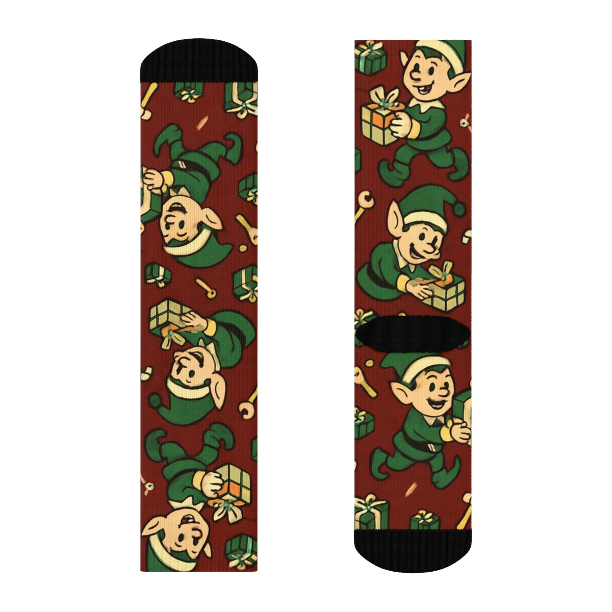 Xmas Elves Diagonal Array Fun Pattern stylish athletic crew socks
