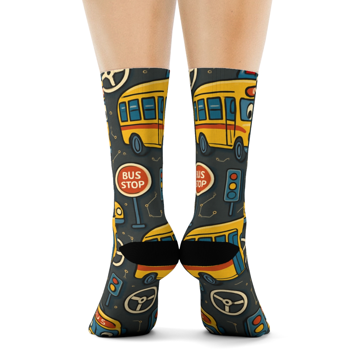 Route Rhythm Pattern With Bus Driver Spotlight custom crew socks