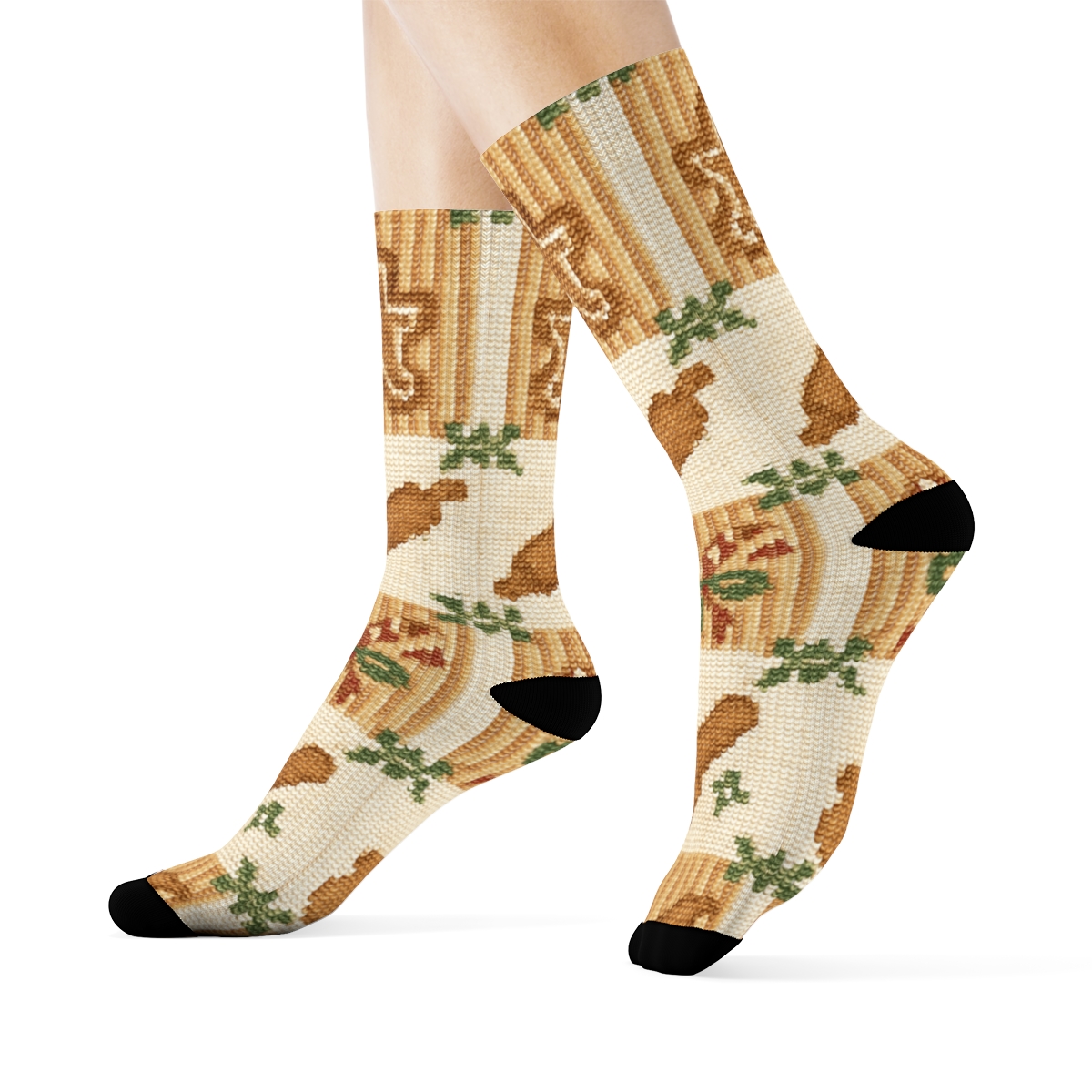 Stitched Cocoa And Cookie Grid For Cozy Baking, Mrs. Claus unique graphic crew socks