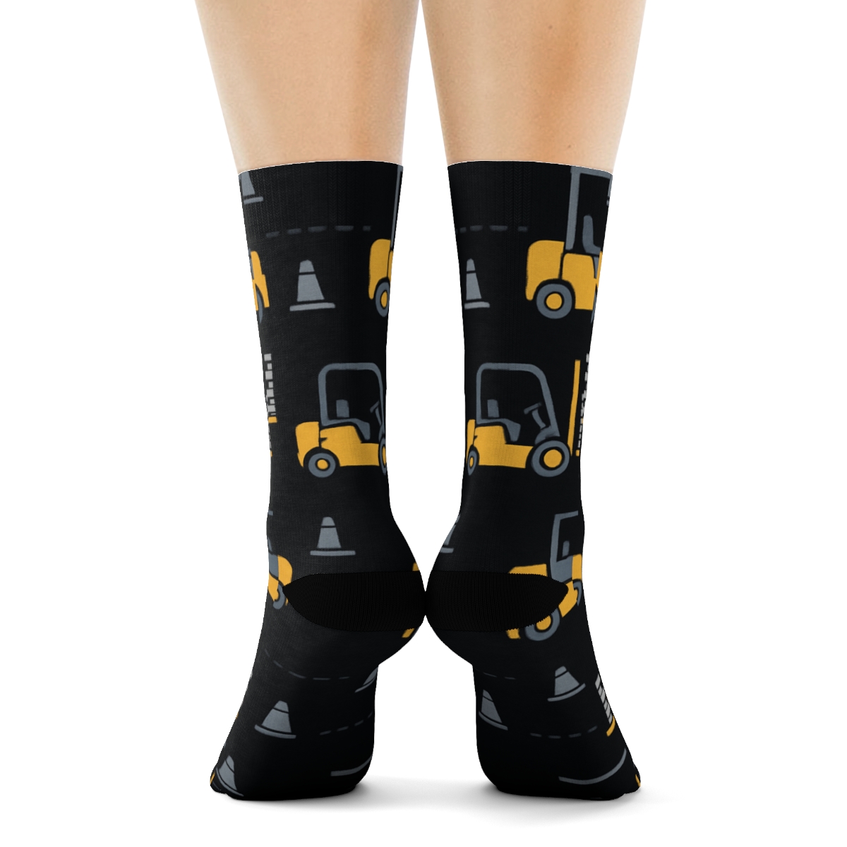 Warehouse Rhythm With Forklift Operator Motif designer printed crew socks