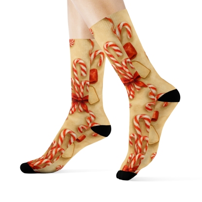 Painted Confection Study Candy Canes Bouquet Repeat On Beige premium sports crew socks