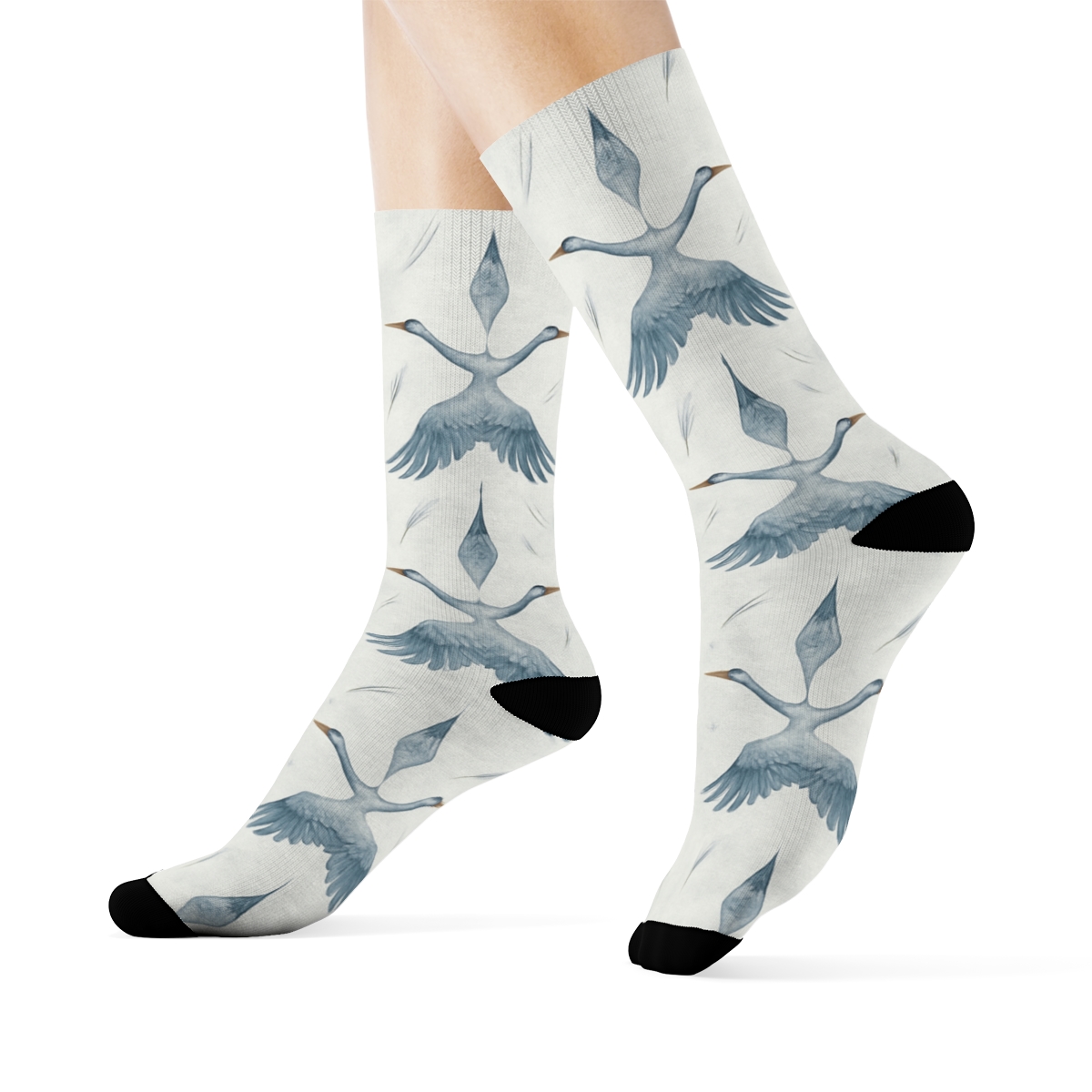 Crane Flight Mirror Panels On Light Gray Background trendy patterned crew socks