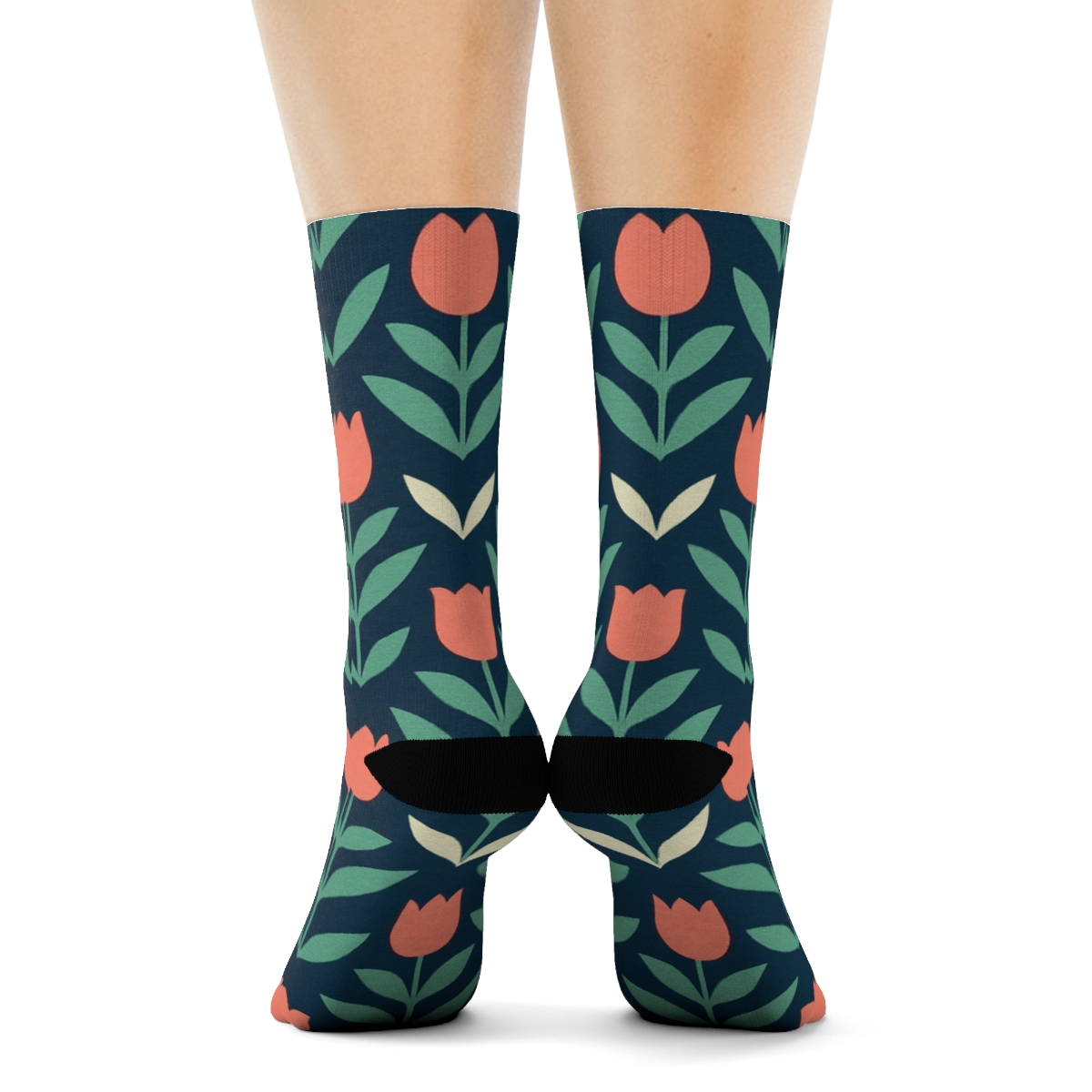Tulip Chevron Wave On Navy Blue Background personalized crew socks