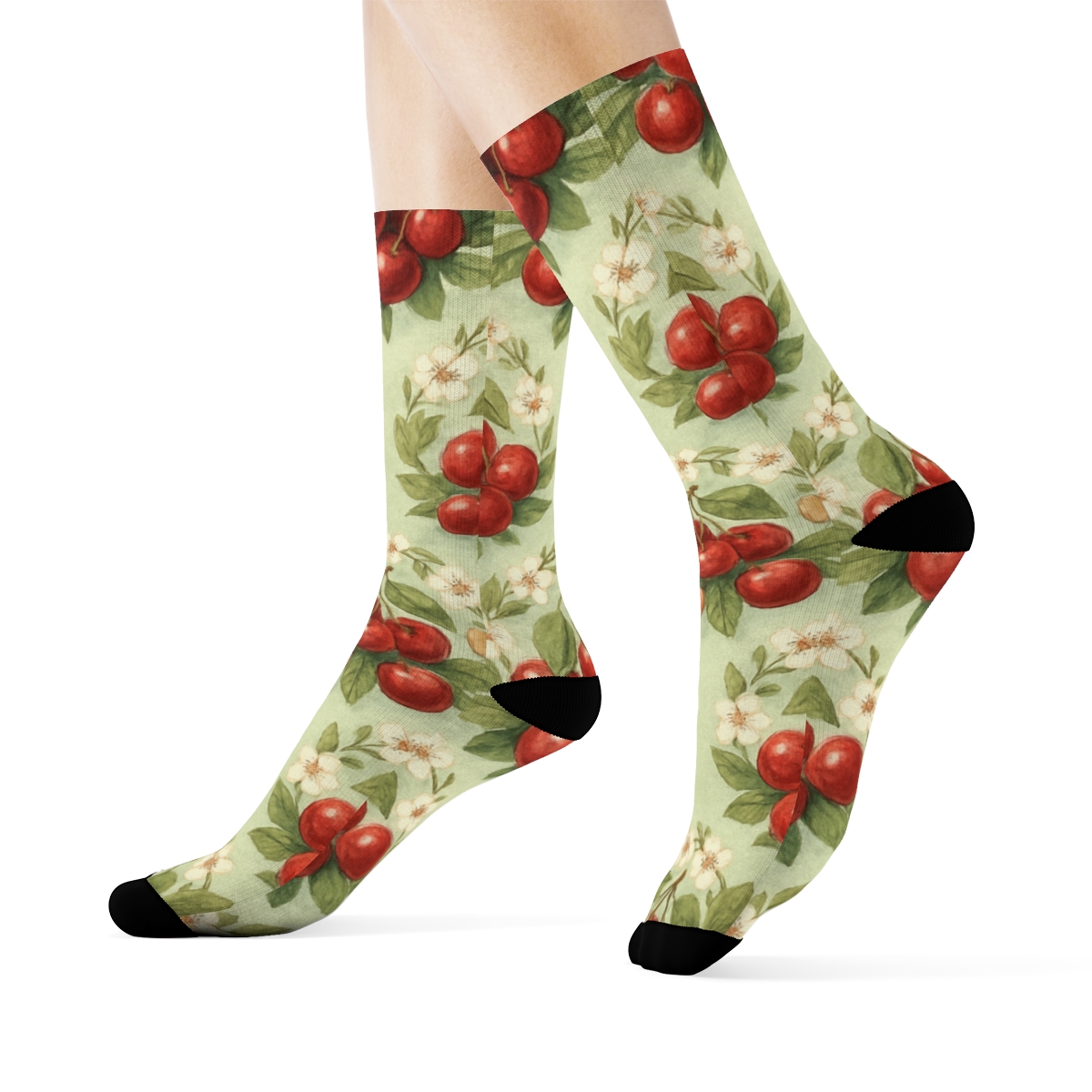 Detailed Cherry Collage Wreath Repeat trendy patterned crew socks