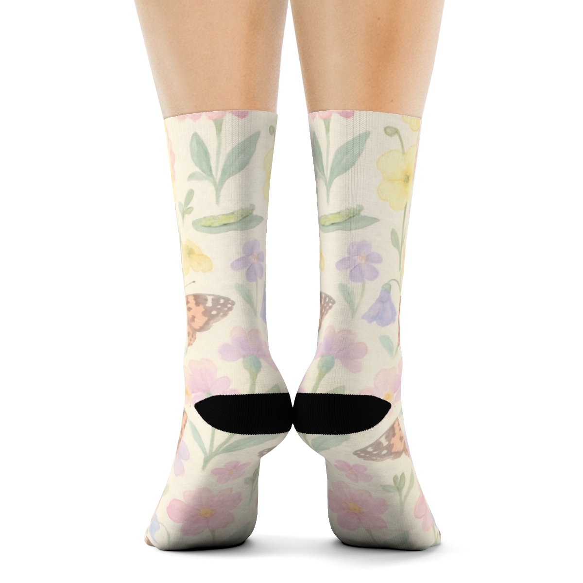 Pastel Painted Lady Meadow trendy patterned crew socks