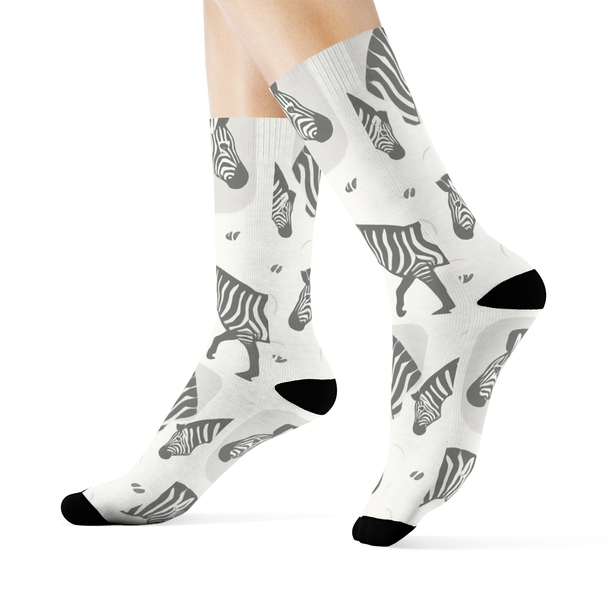 Soft Grayscale Zebra Silhouette Spotlight Tiles designer printed crew socks