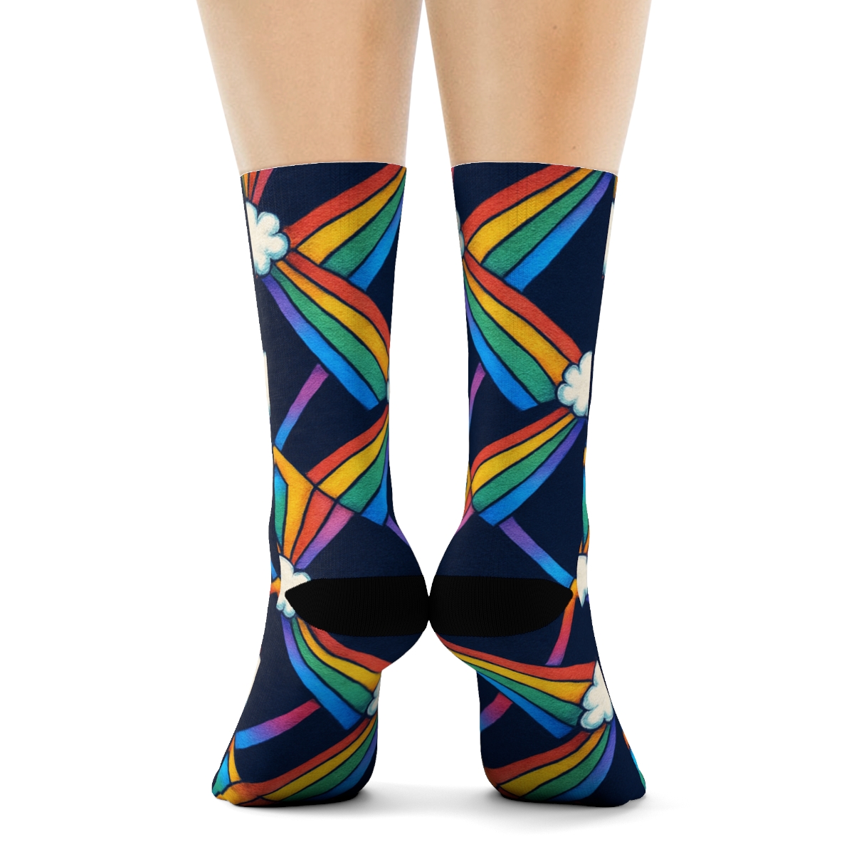 Prismatic Sunbeam Lattice On Midnight Sky comfortable cotton crew socks
