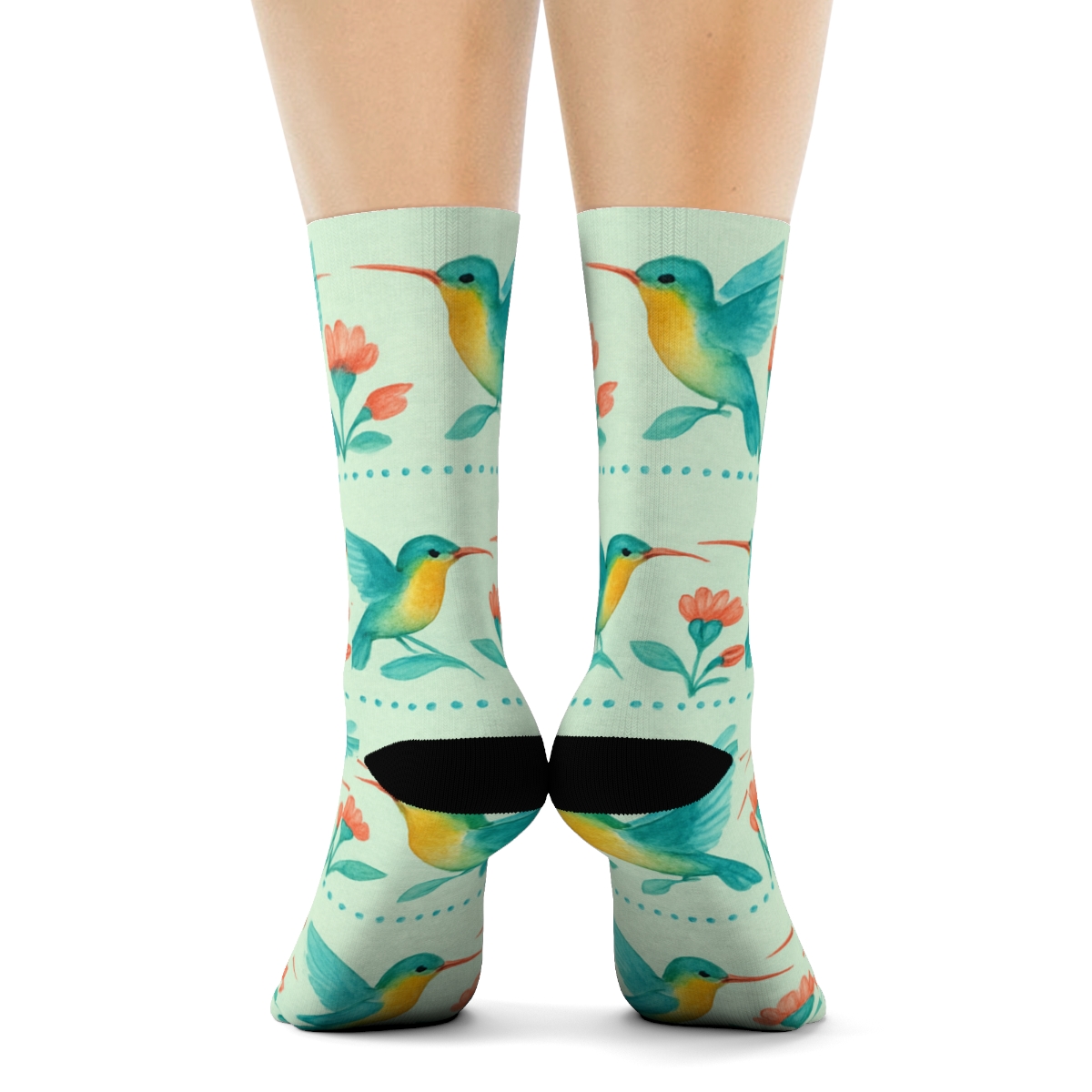 Hummingbird Band On Mint Background personalized crew socks