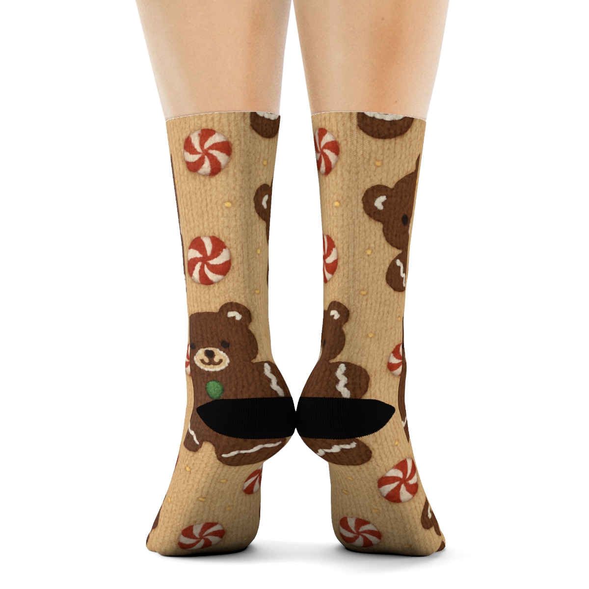 Gingerbread Bear Knit Texture Scatter On Warm Beige Background stylish athletic crew socks