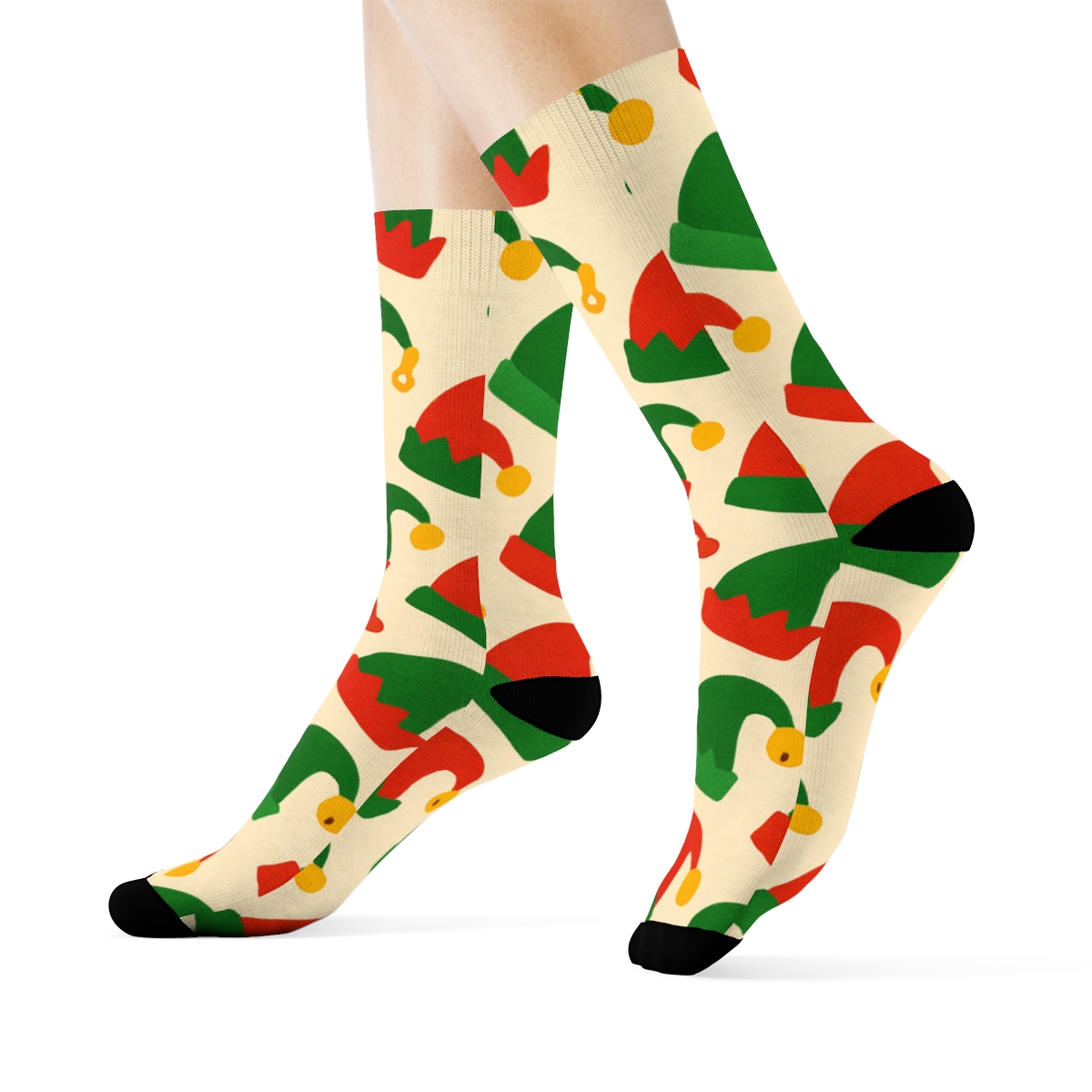 Elf Hat Diagonal Array Holiday soft everyday crew socks