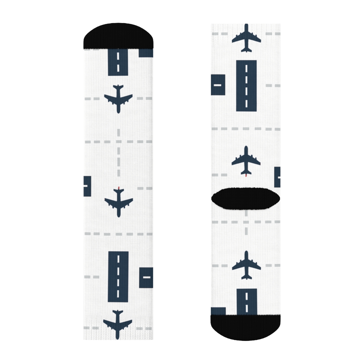 Runway Lattice With Airplane Icons unique graphic crew socks
