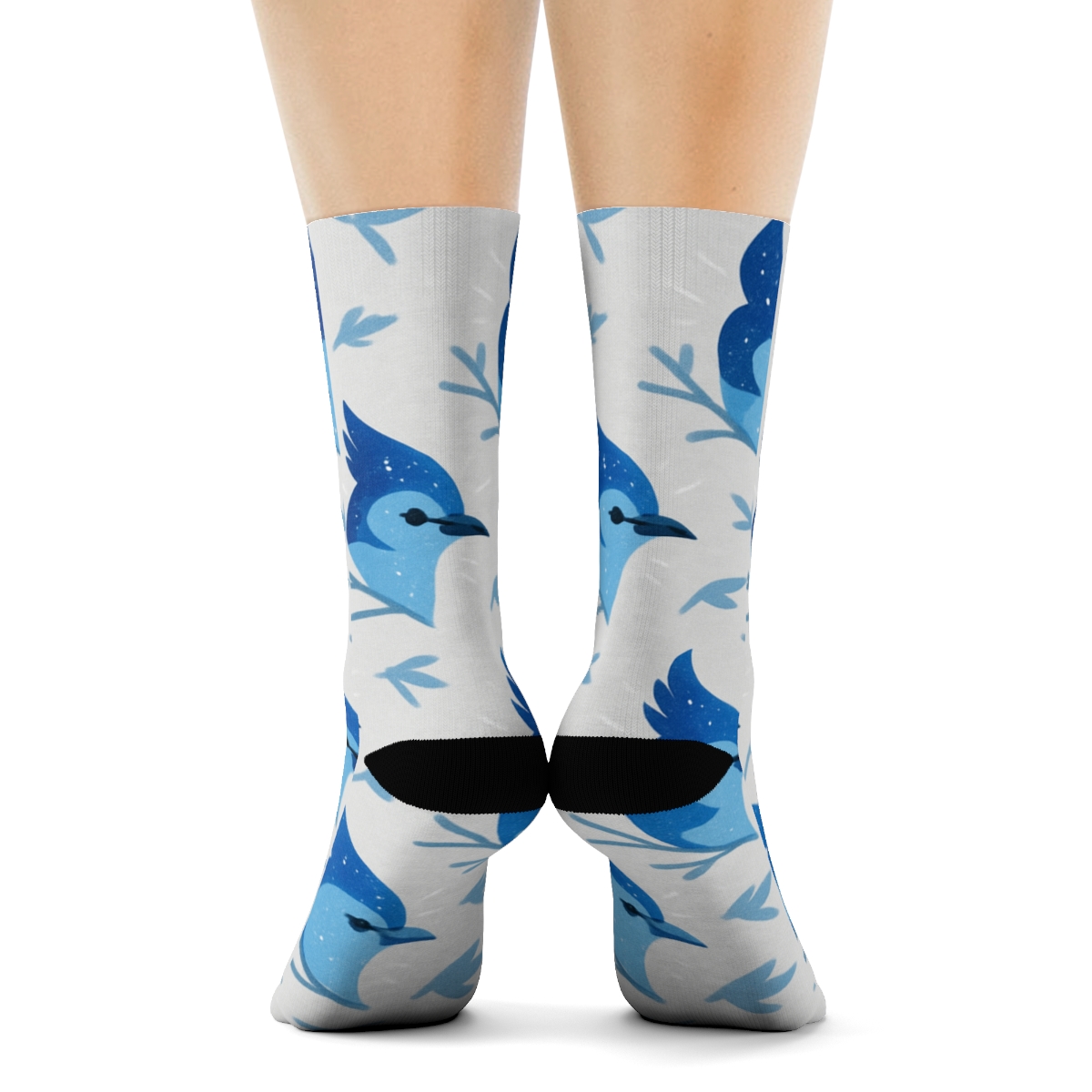 Starlit Blue Jay Crest Scatter On Soft Light Gray custom crew socks