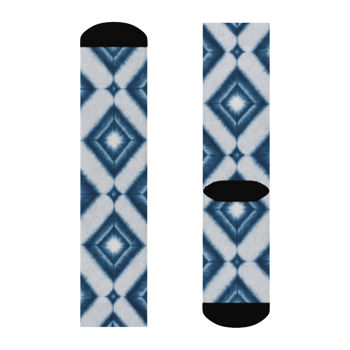 Indigo Shibori Diamond Accordion Field On Light Gray Background comfortable cotton crew socks