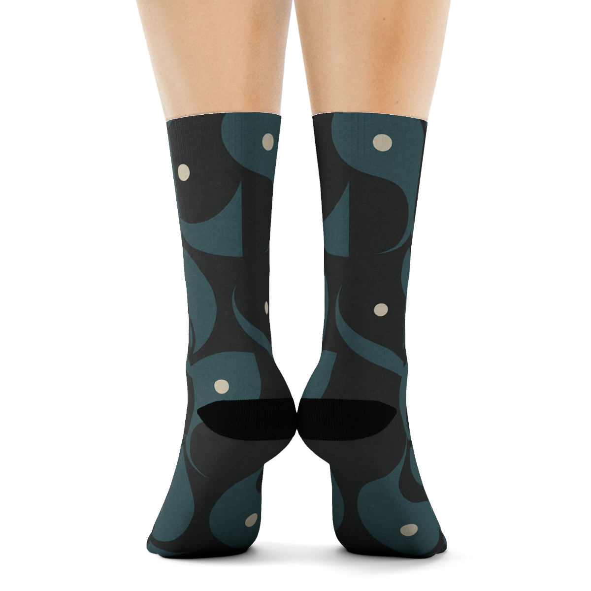 Charcoal And Muted Teal Interlocking Teardrop Tile designer printed crew socks
