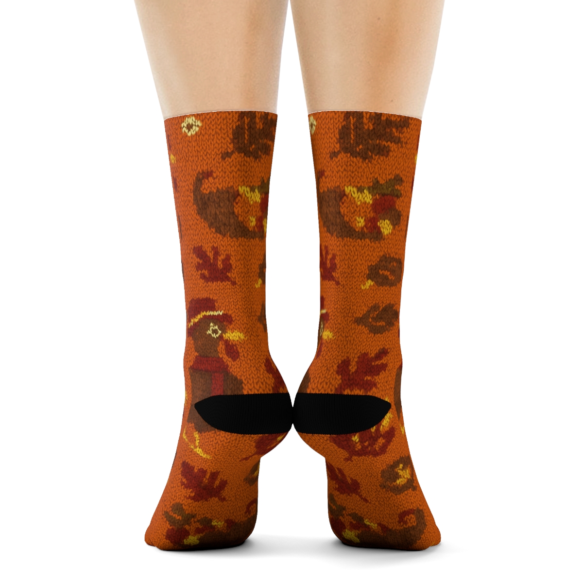 Autumn Orange Gobble Parade With Turkey unique graphic crew socks