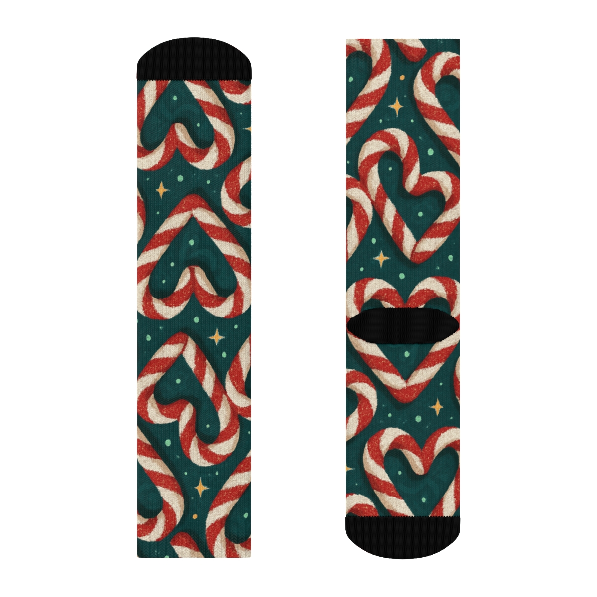 Candy Canes Heart Tessellation On Deep Teal Field premium sports crew socks