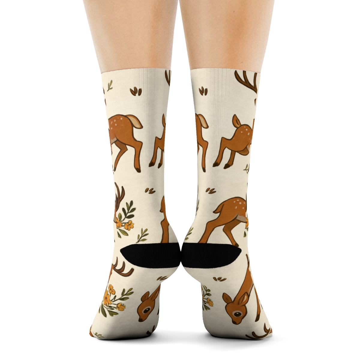 Woodland Parade With Deer On Ivory Ground custom crew socks