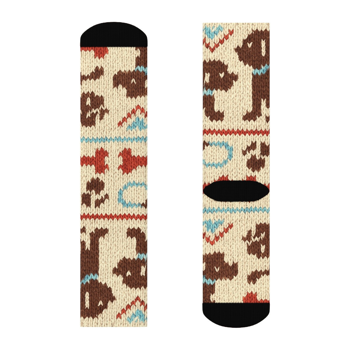 Knitted Dog Park Fair Isle Bands designer printed crew socks