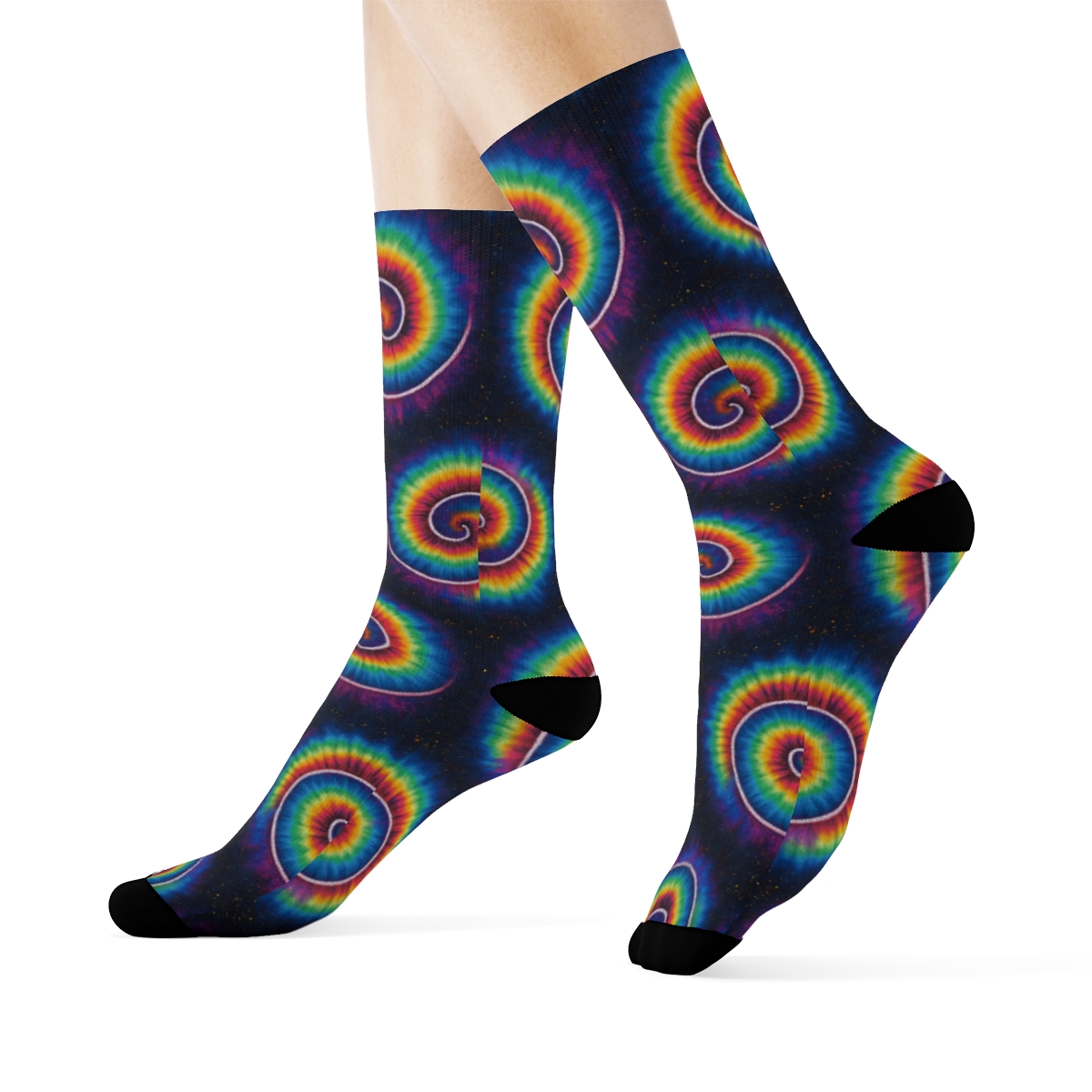 Neon Spiral Tile Lattice On Black Background soft everyday crew socksNeon Spiral Tile Lattice on Black Background Crew Socks - Image 3