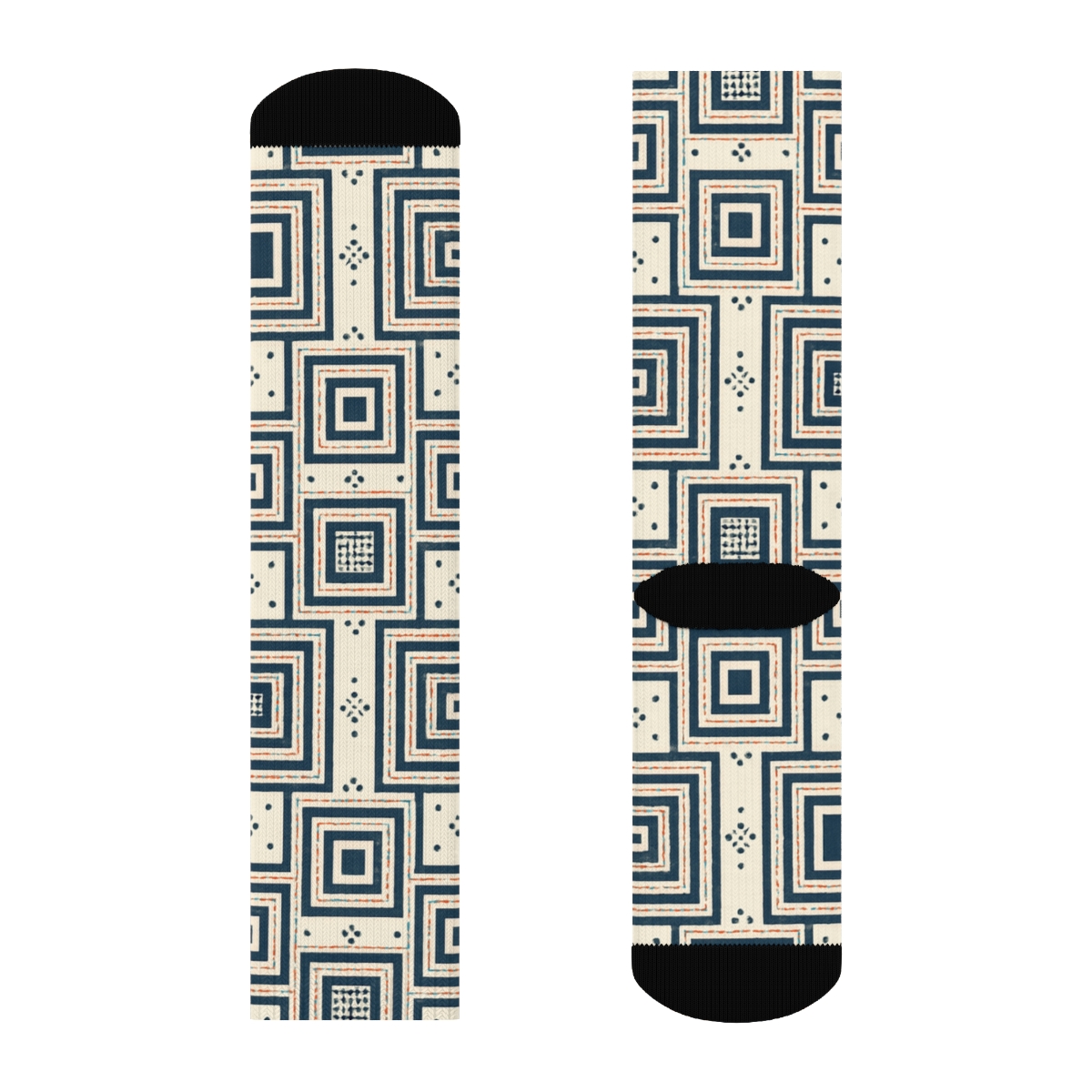 Navy And Ivory Nested Progressive Checks With Concentric Square Insets personalized crew socks