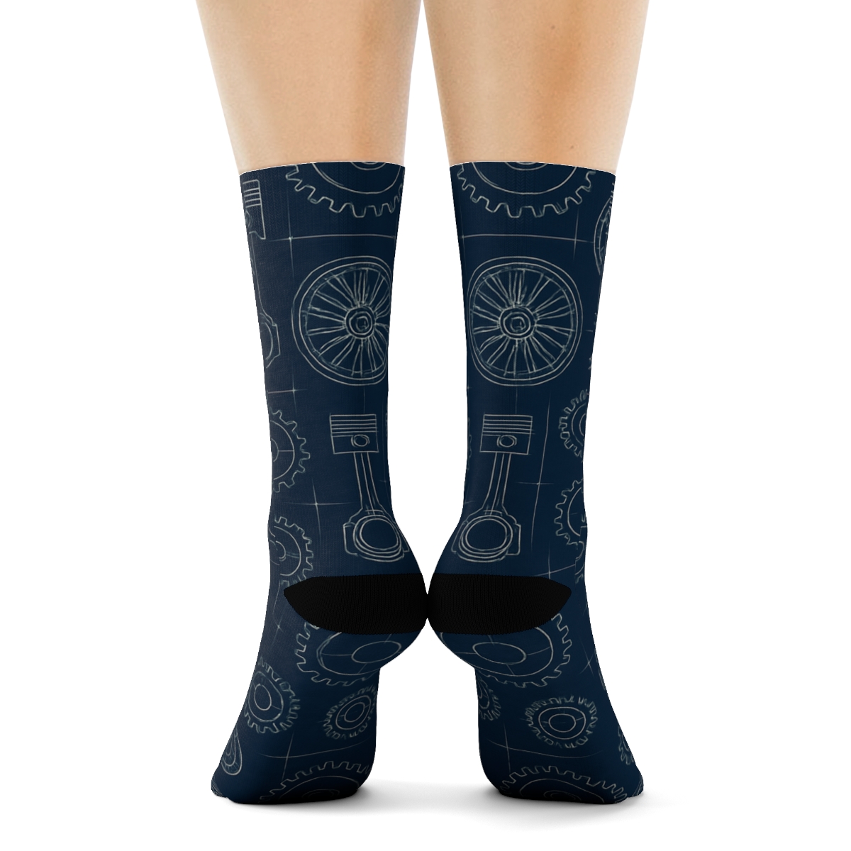 Mechanical Engineer Nebula Blueprint Grid designer printed crew socks