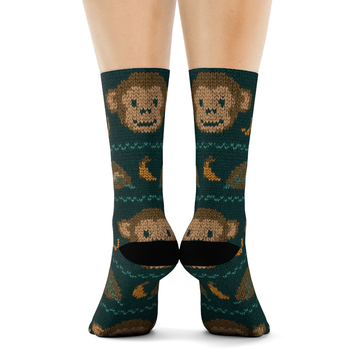 Jungle Knit Illusion With Monkey Motif Bands trendy patterned crew socks