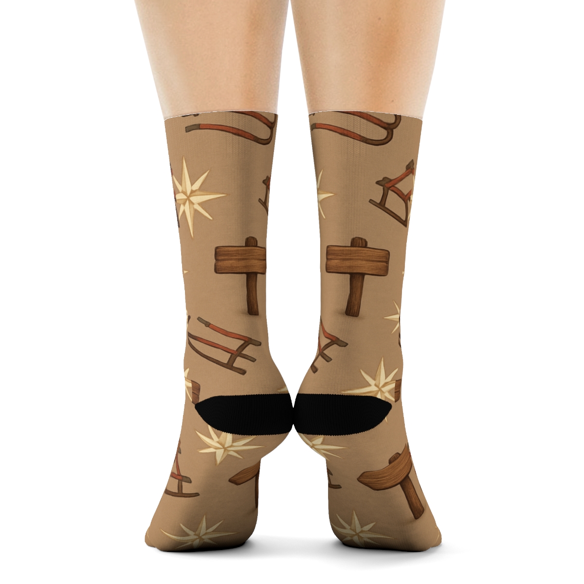 North Pole Signpost Xmas Scatter trendy patterned crew socks