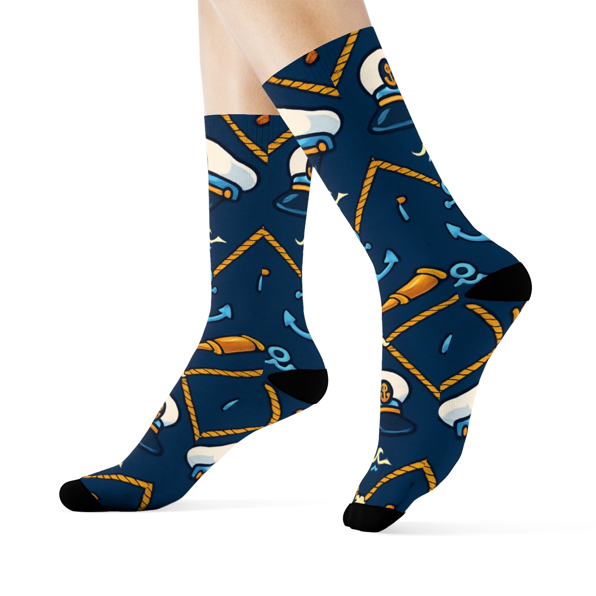 Ship Captain Helm And Horizon Lattice stylish athletic crew socks