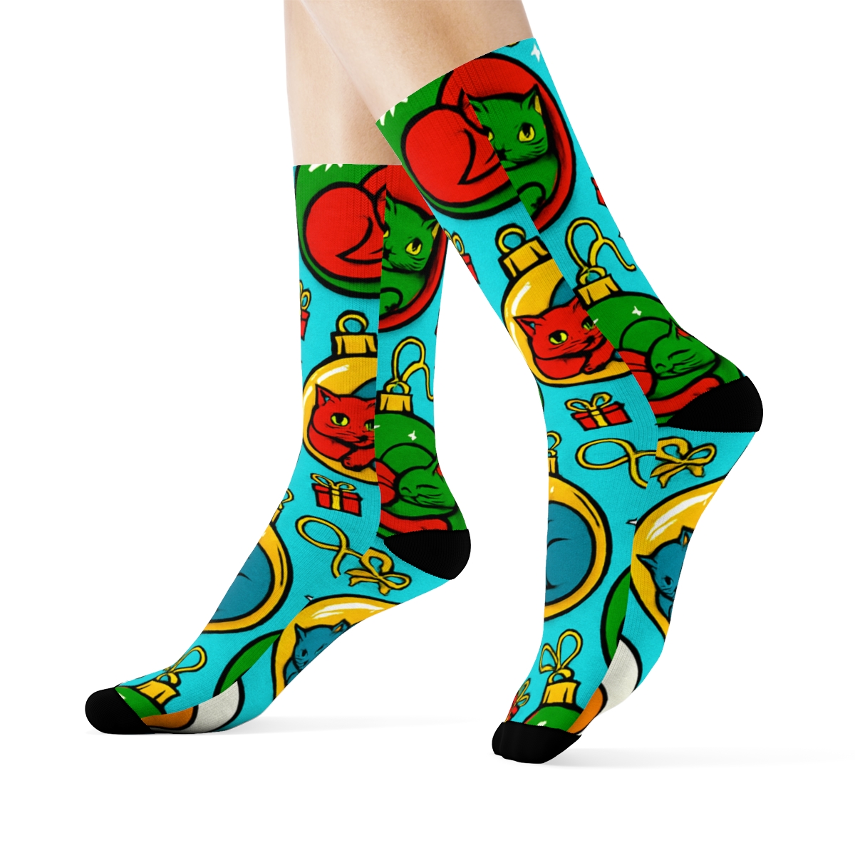 Pop Art Ornament Cats Chaos On Icy Blue premium sports crew socks